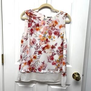 Vince Camuto Sleeveless Blouse, White Pink Orange Floral, Women's Size M
